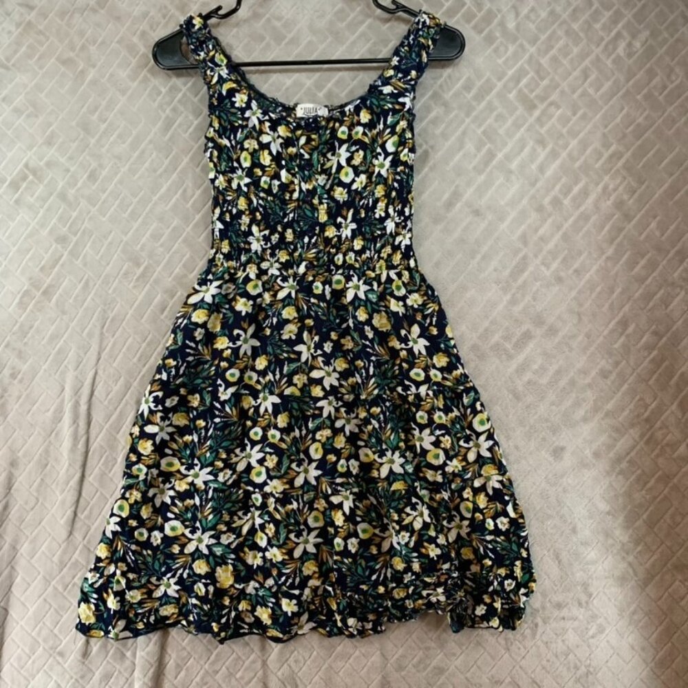 Julia Womens Small Mini Dress Floral Smocked Waist Fit & Flare Sleeveless